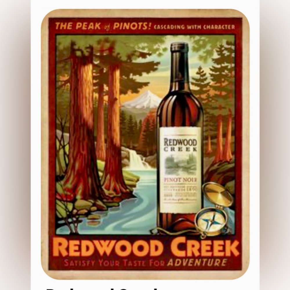 Redwood Creek Pinot Bottle vintage wine poster